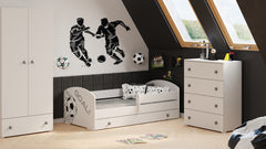 Pat copii 140x70 alb cu sertar fotbal