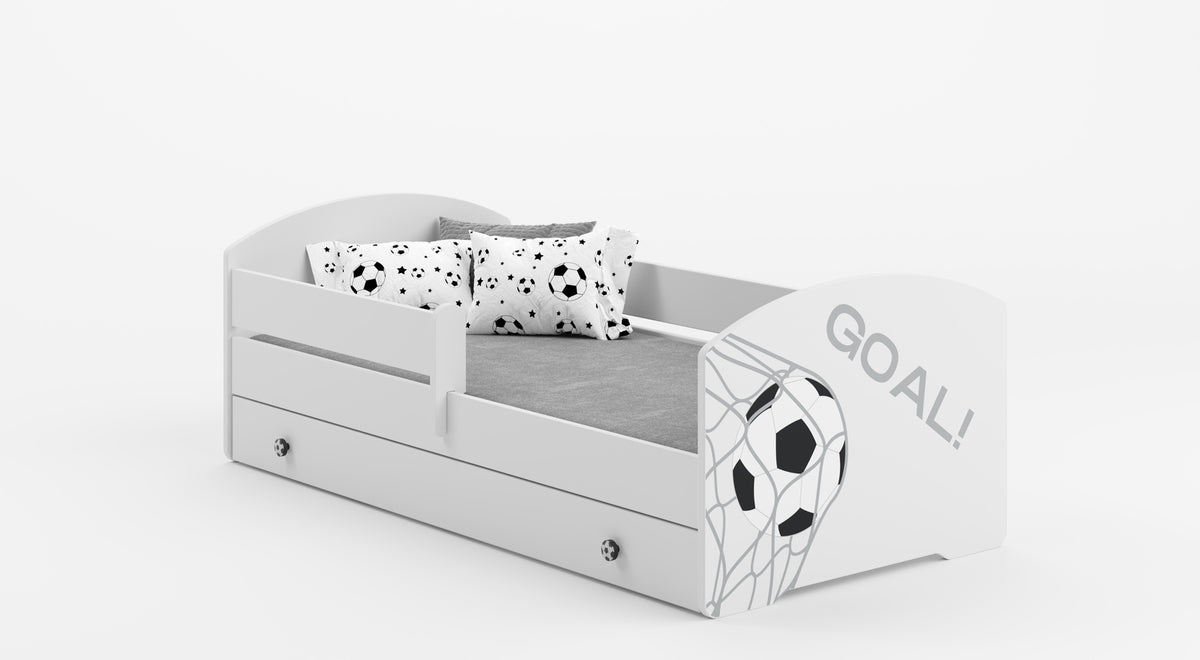 Pat copii 140x70 alb cu sertar fotbal