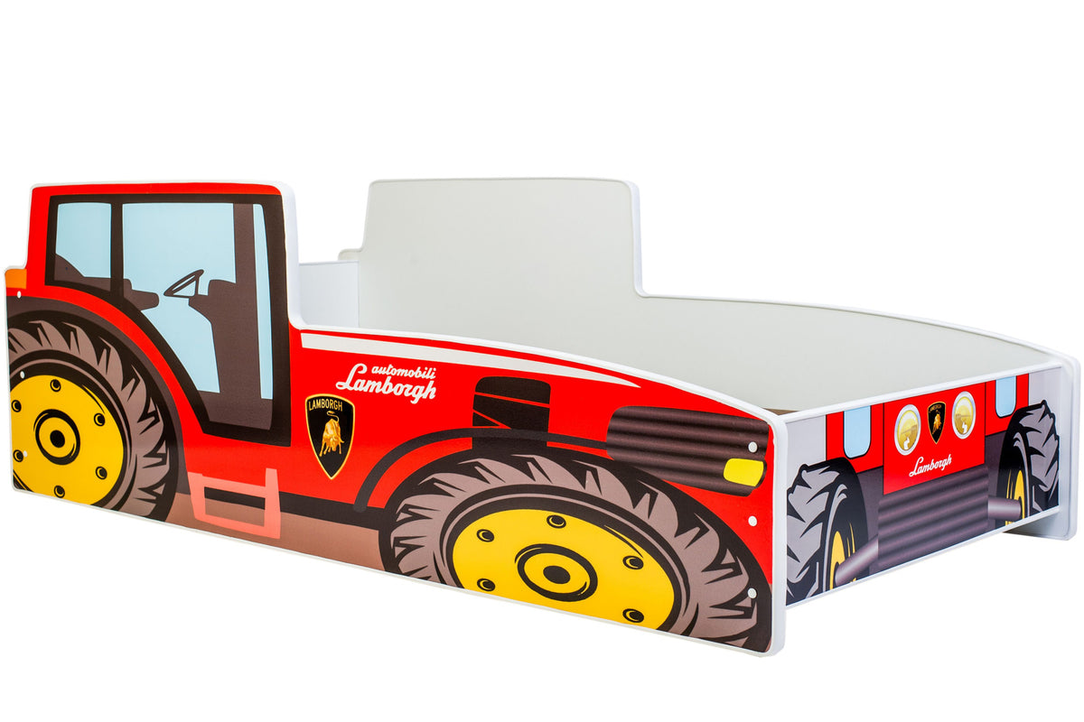 Pat copii tractor rosu 140x70