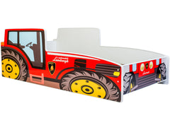 Pat copii tractor rosu 140x70