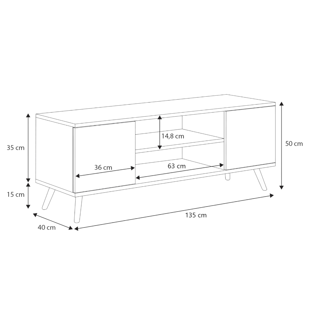 Dulap RTV Focus alb 135 cm - scandinav