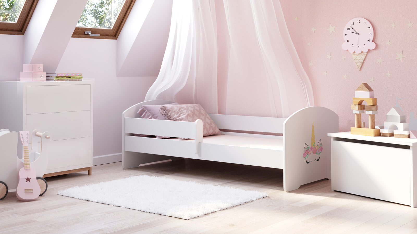 Pat copii LUK 160x80 cu balustrada - Corn unicorn