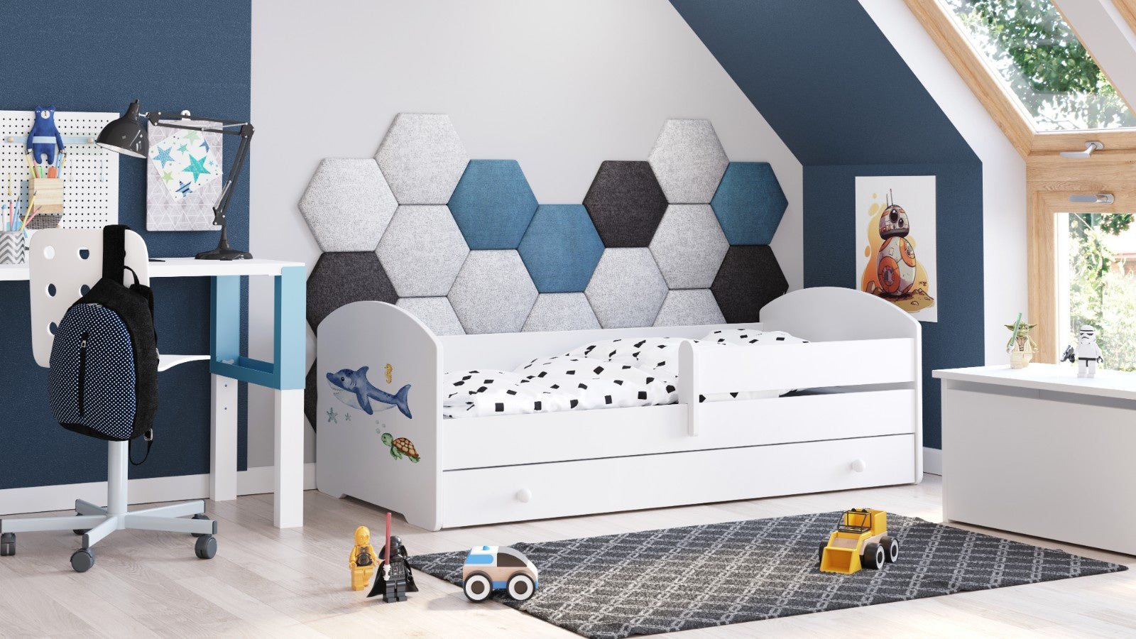 Pat copii LUK 140x70 cu sertar - Shark