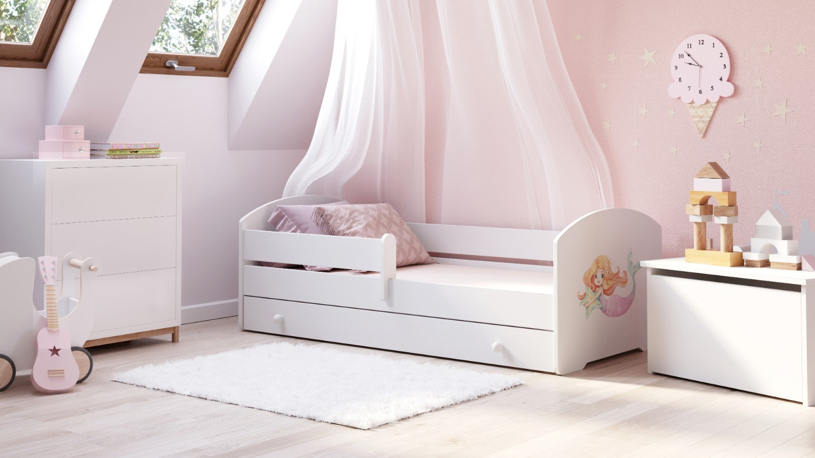 Pat copii LUK 140x70 cu sertar - Sirena