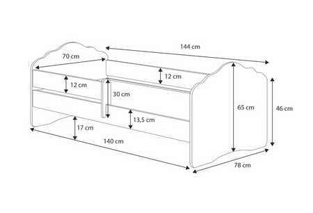 Pat de o persoana Wave 140x70 cu balustrada - Printesa in coroana