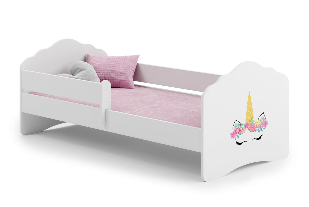 Pat de o persoana Wave 140x70 cu balustrada - Corn unicorn