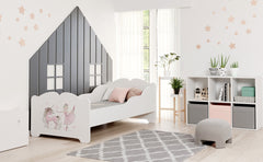 ANNA pat copii cu saltea 160x80 Fata cu unicorn