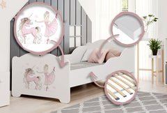ANNA pat copii cu saltea 160x80 Fata cu unicorn