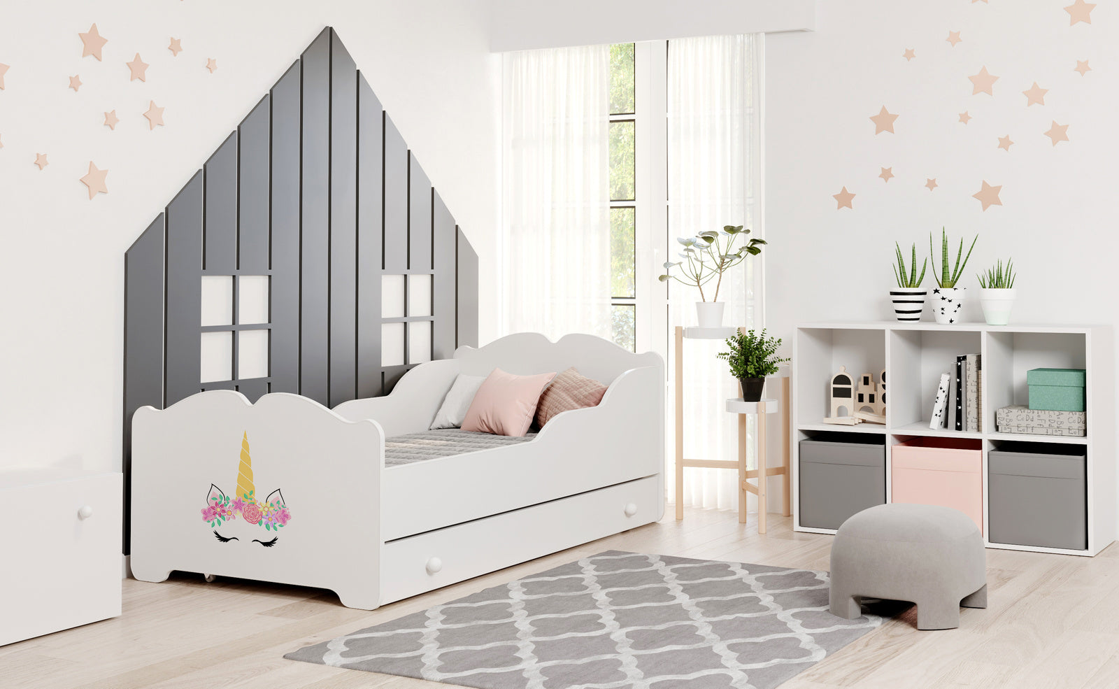 Pat copii ANNA cu sertar 140x70 Corn unicorn