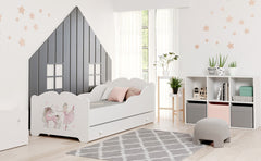 ANNA pat copii cu sertar 160x80 Fata cu unicorn