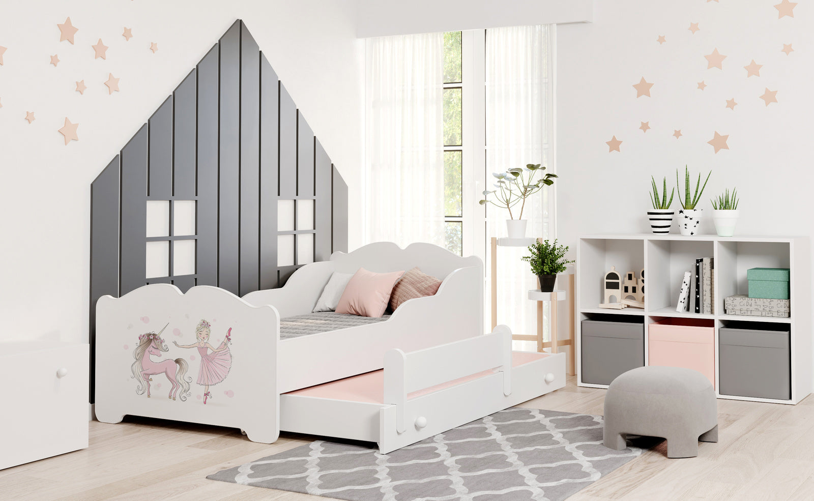 Pat dublu ANNA 160x80 Fata cu unicorn