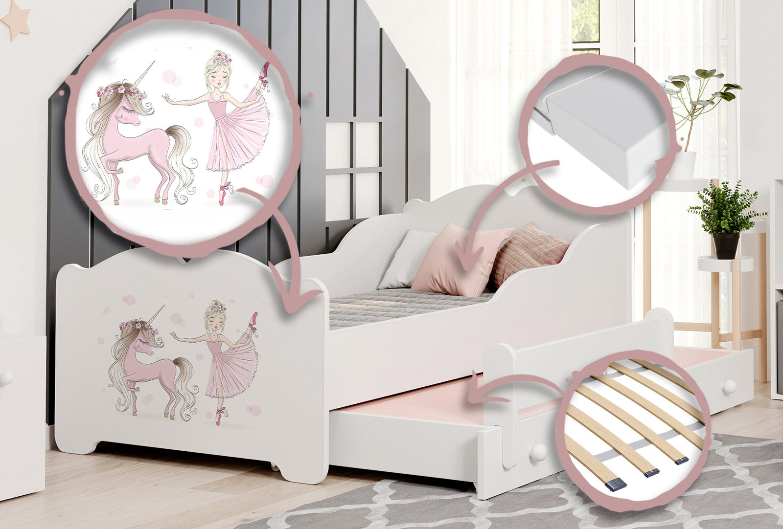 Pat dublu ANNA 160x80 Fata cu unicorn