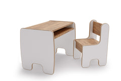 Masa Timi copii + scaun MDF culoare alb / stejar craft gold