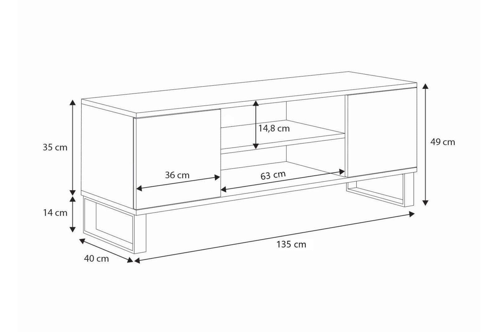 Dulap Focus RTV 135 cm - loft Stejar negru artizan