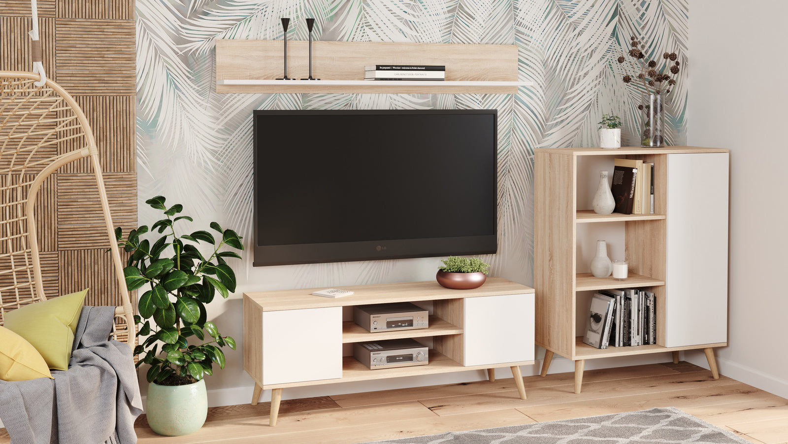 Dulap RTV Focus 155 cm stejar sonoma/alb