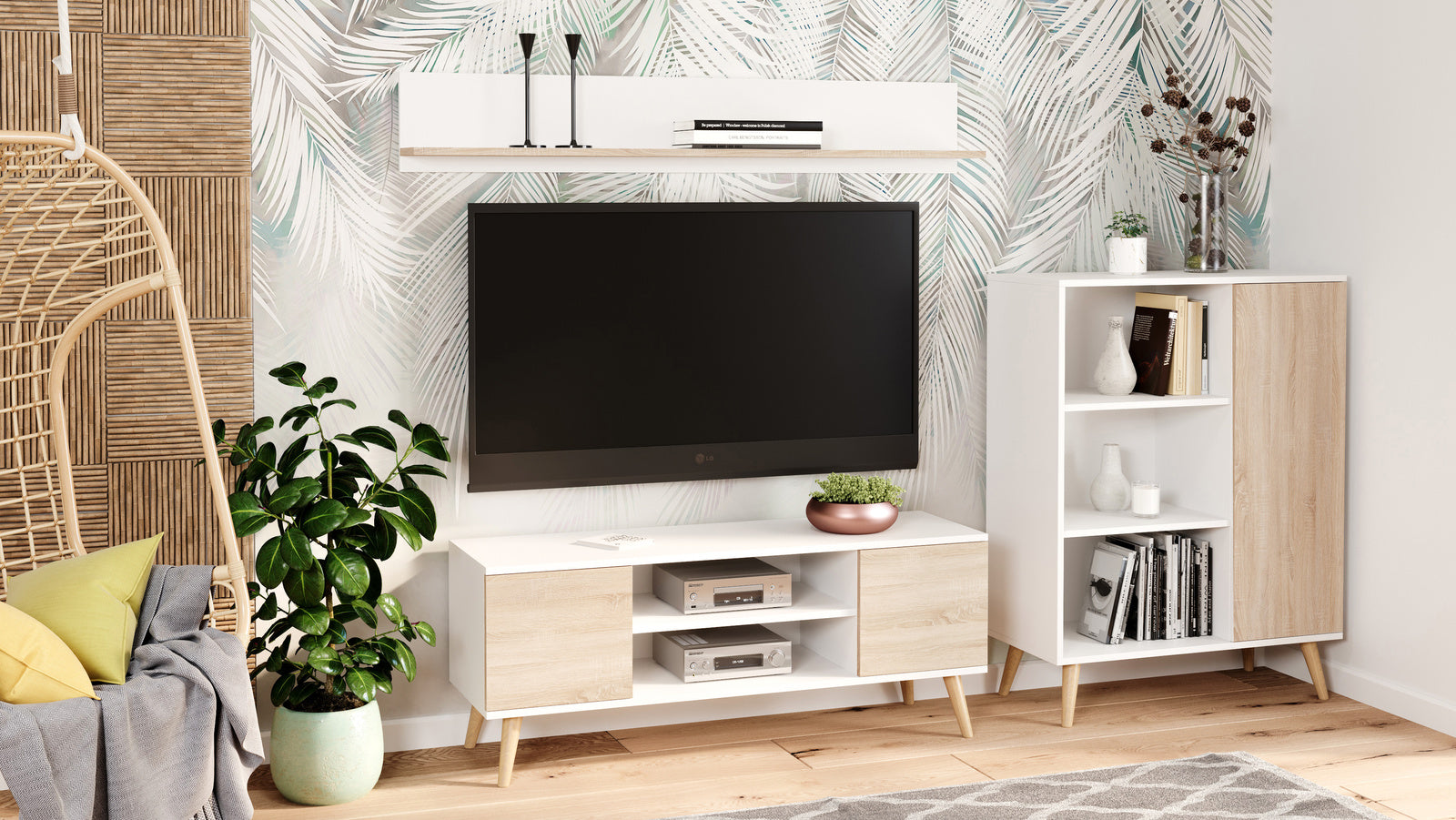 Dulap RTV Focus 155 cm stejar sonoma/alb