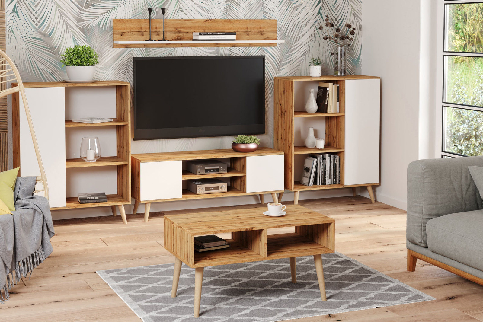 RTV Focus 155 cm stejar craft auriu/albastru