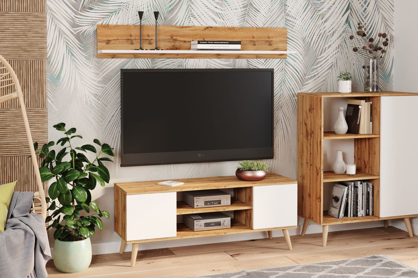 RTV Focus 155 cm stejar craft auriu/albastru