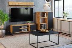 Dulap RTV Focus 155 cm - picioare metalice stejar craft - negru