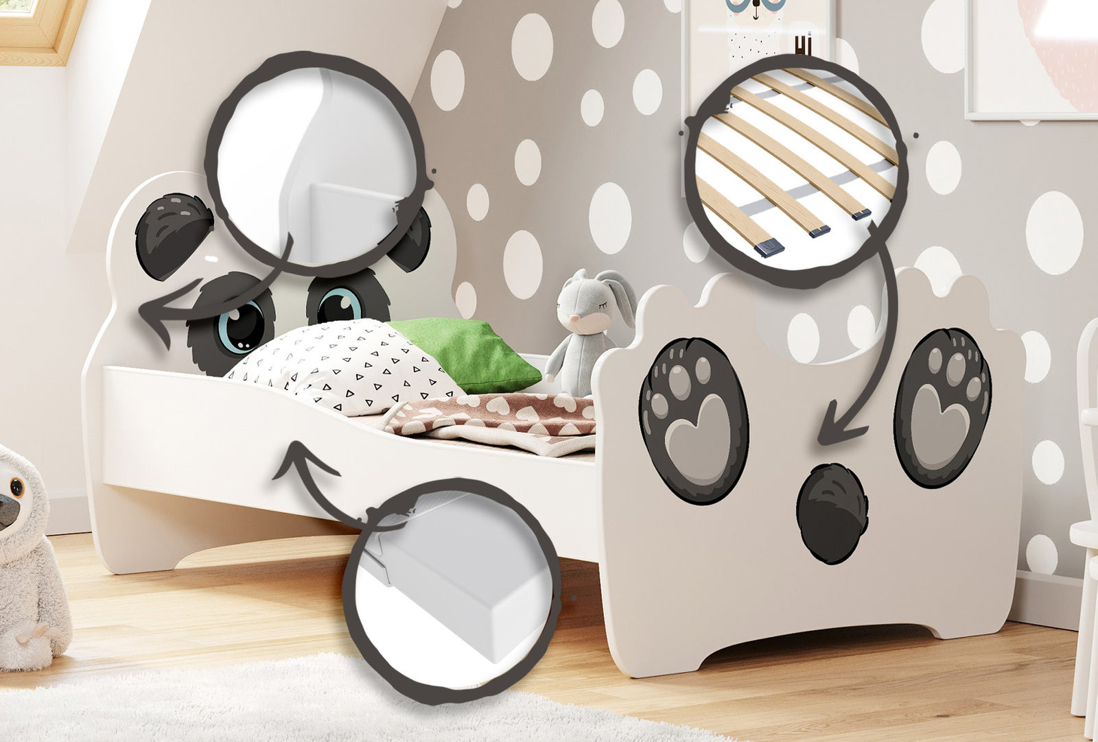 Pat pentru copii Panda 140x70