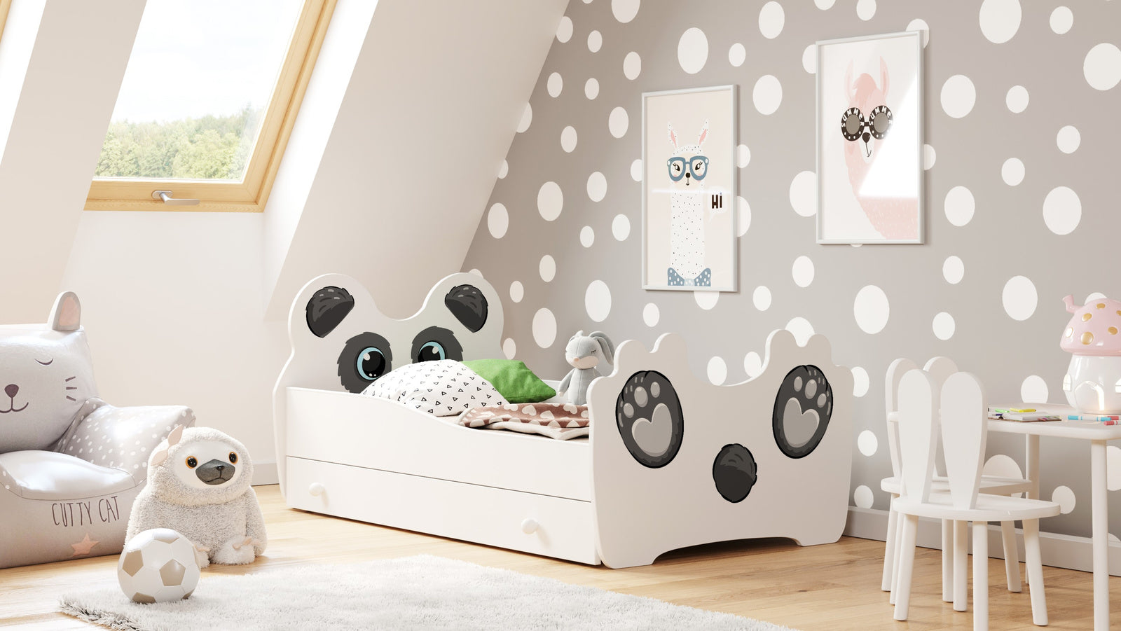 Pat pentru copii Panda 140x70 cu sertar