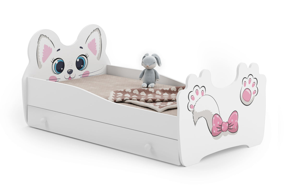 Pat copii Pink Cat 140x70 cu sertar