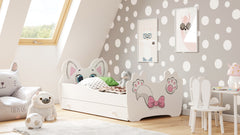 Pat copii Pink Cat 140x70 cu sertar