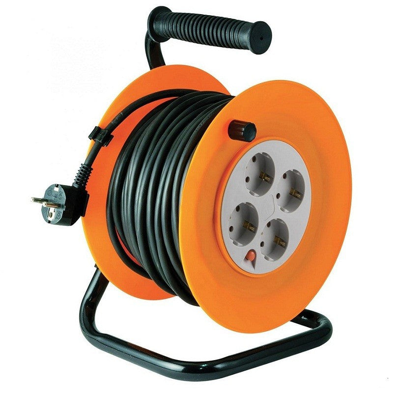 Prelungitor rola tip tambur patru prize cablu 3 - 10 mm2 negru  ip20 lungime 25 m