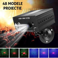 Proiector laser profesional cu 48 efecte luminoase rgb senzor sunet telecomanda interior