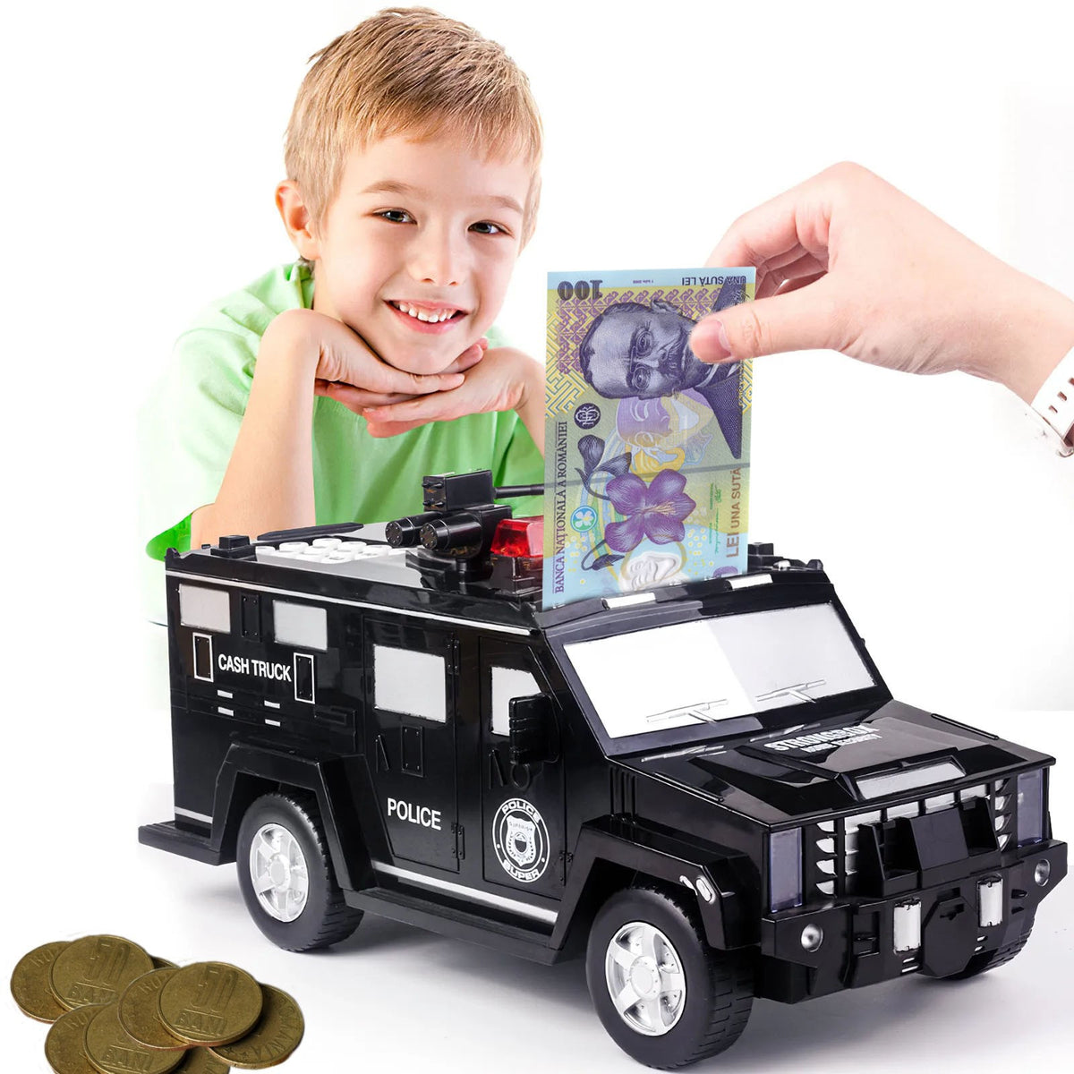 Pusculita electronica masina de politie cod pin amprenta monede si bancnote negru