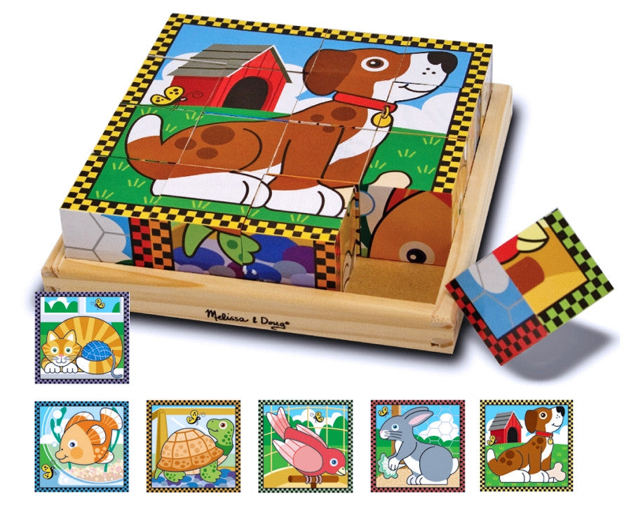 Puzzle lemn din cuburi Animalele de casa Melissa and Doug
