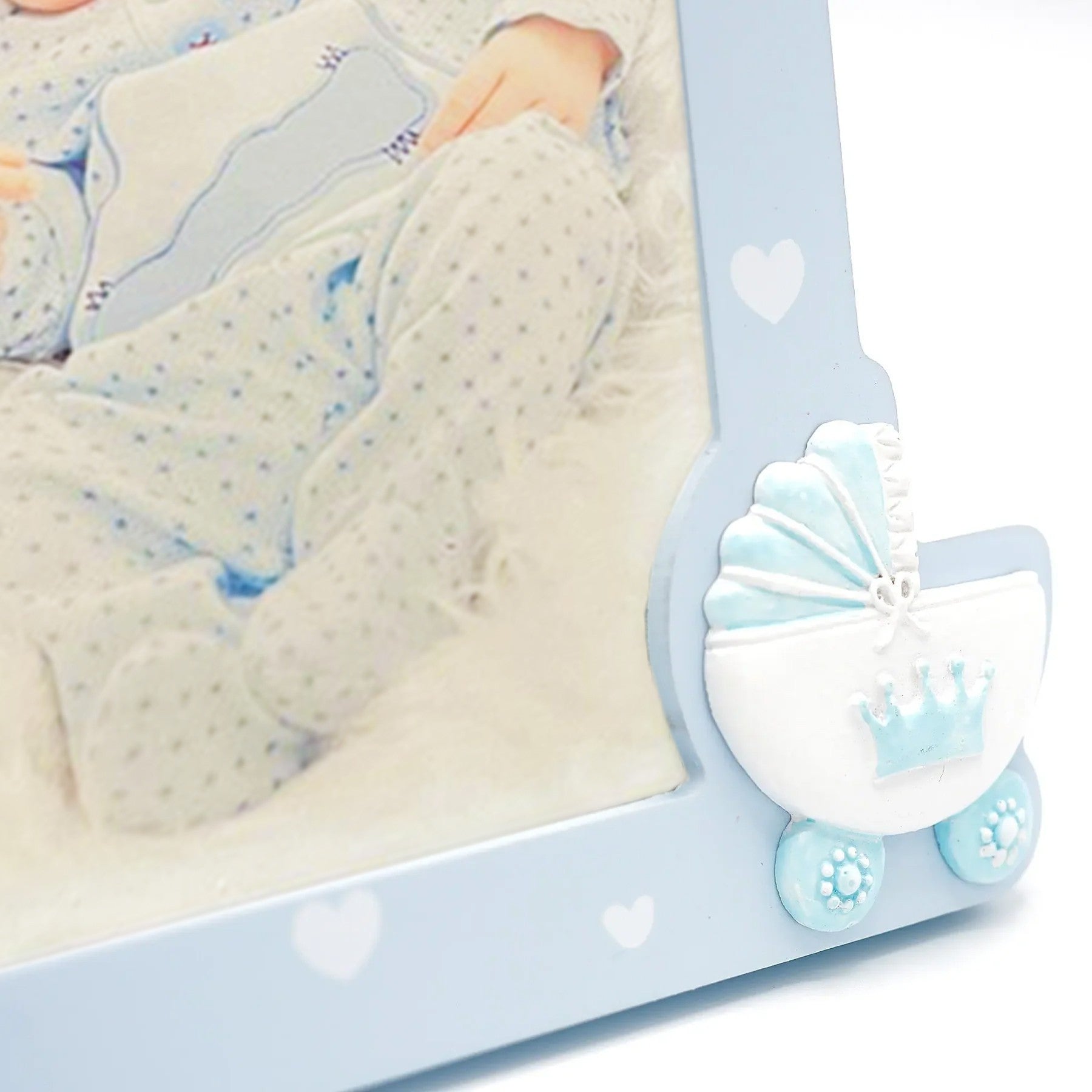 Rama foto new baby cadru din lemn format 10x15 pentru birou albastru pastel