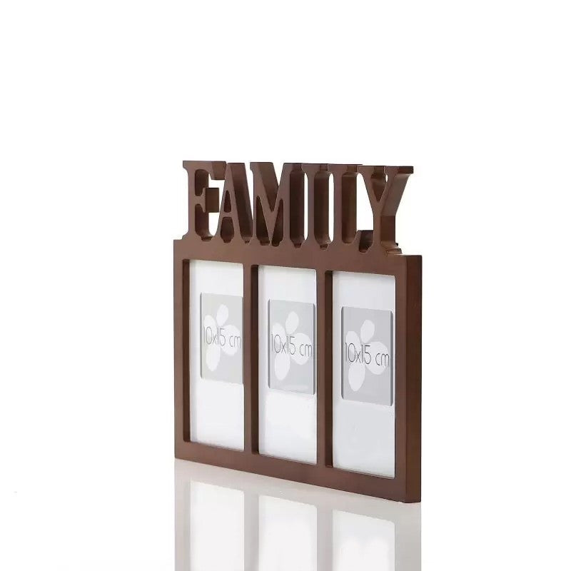 Rama foto tripla family format foto 10x15 fixare perete 32.3x1.2x23 cm lemn maro inchis