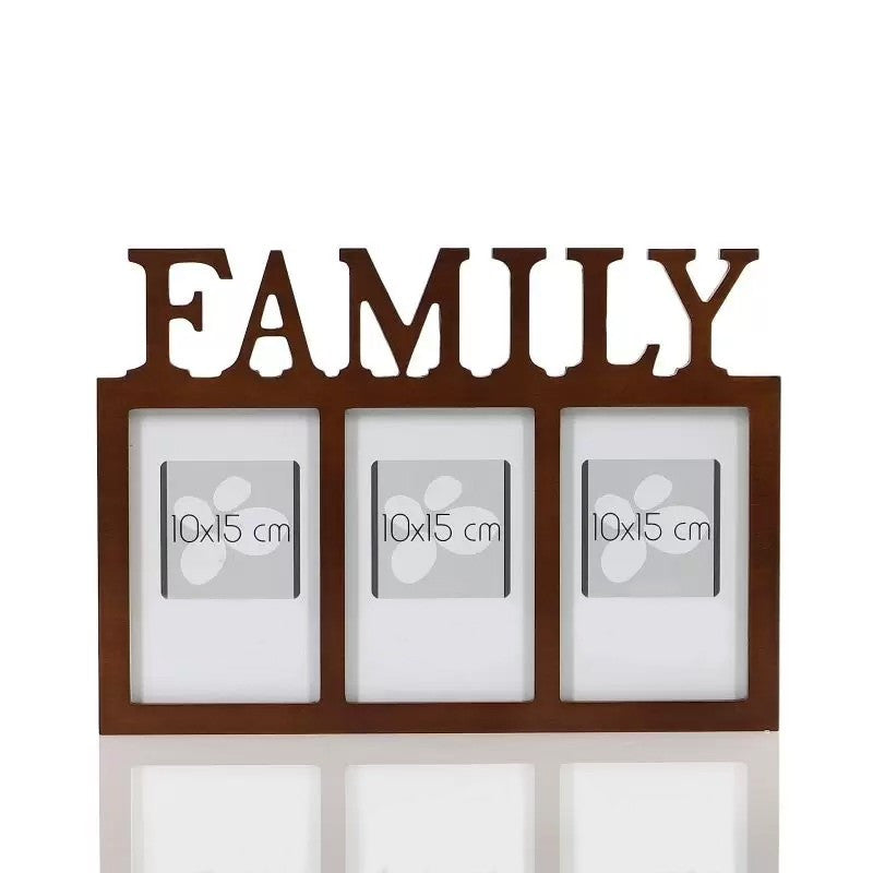 Rama foto tripla family format foto 10x15 fixare perete 32.3x1.2x23 cm lemn maro inchis