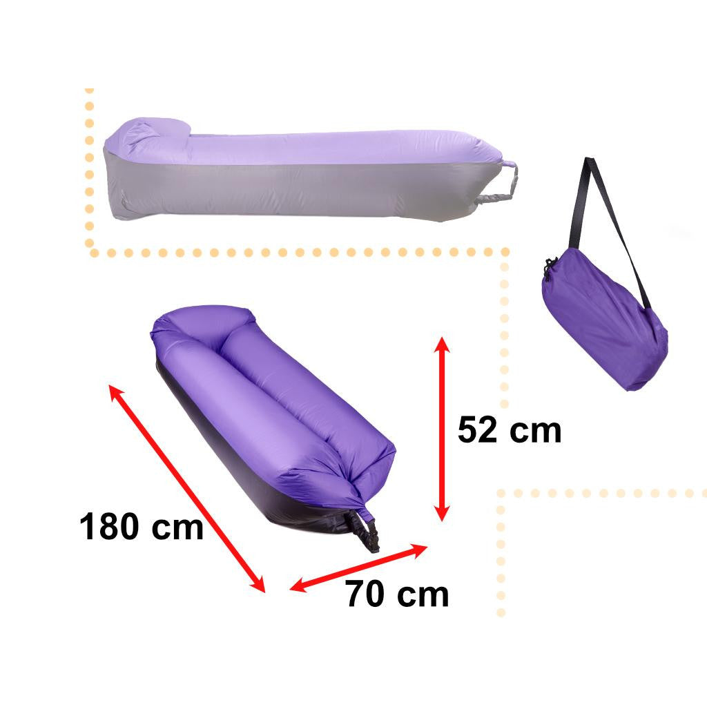 Saltea autogonflabila pentru camping plaja sau piscina tip sezlong 185 - 70cm culoare Negru-Violet