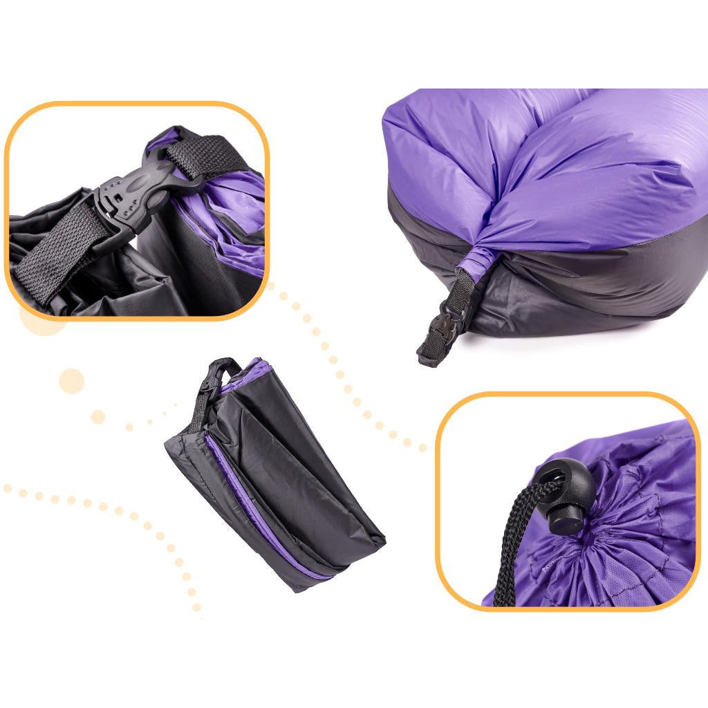 Saltea autogonflabila pentru camping plaja sau piscina tip sezlong 185 - 70cm culoare Negru-Violet