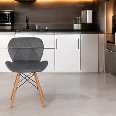 Scaun bucatarie stil scandinav tapiterie catifea gri cadru lemn