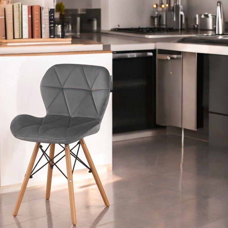 Scaun bucatarie stil scandinav tapiterie catifea gri cadru lemn