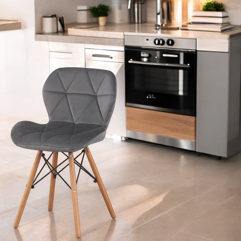 Scaun bucatarie stil scandinav tapiterie catifea gri cadru lemn