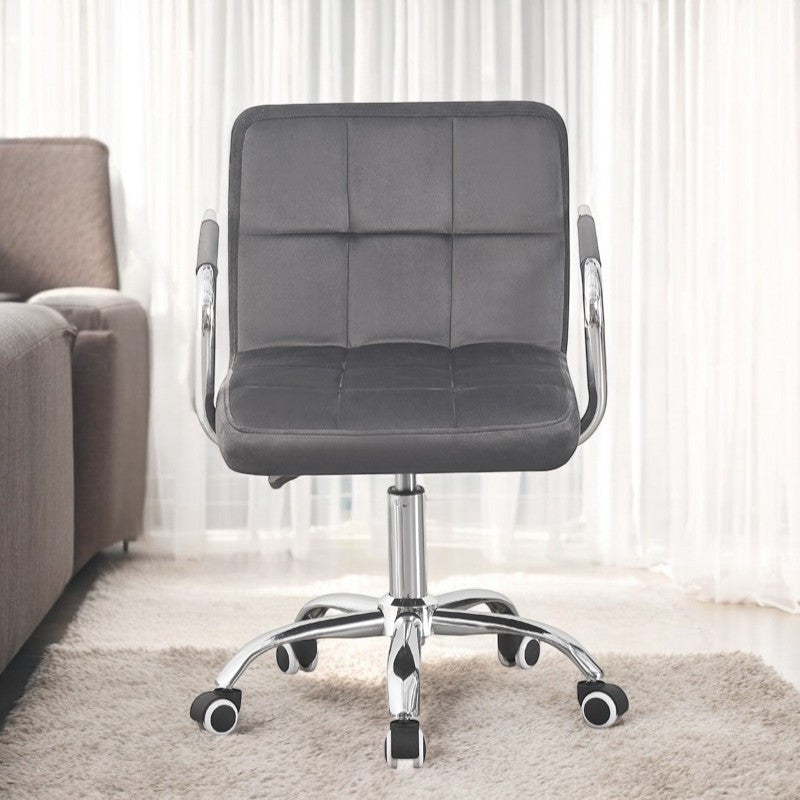 Scaun de birou conferinte inaltime 78x90 cm baza si manere cromate roti pivotante velur gri