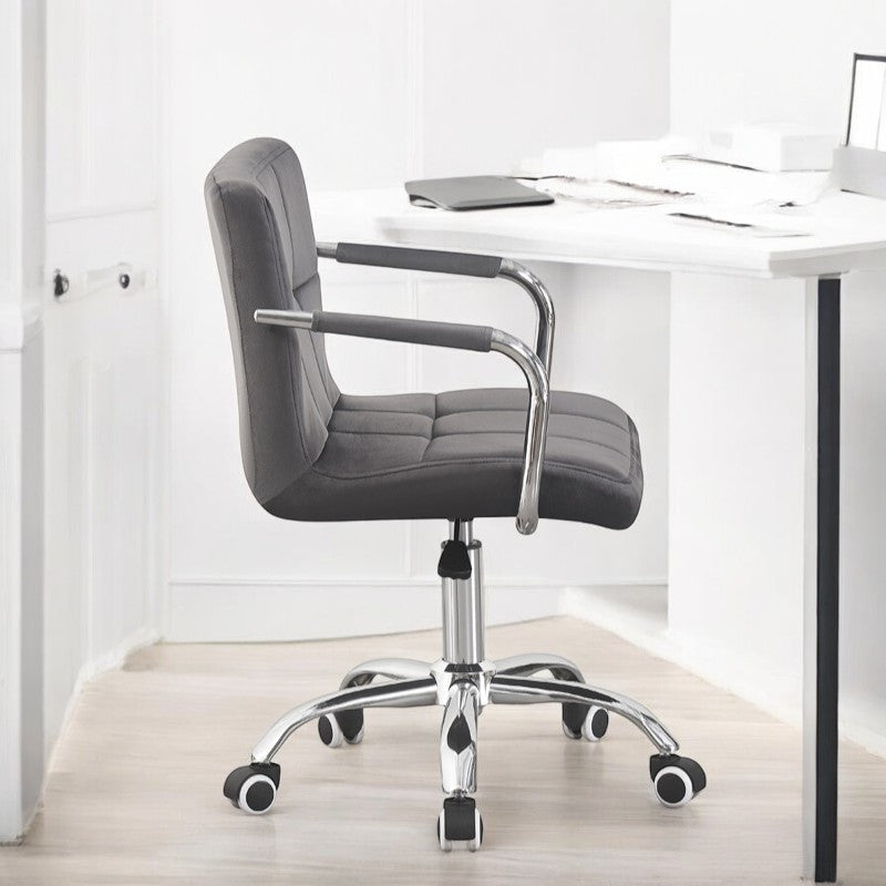 Scaun de birou conferinte inaltime 78x90 cm baza si manere cromate roti pivotante velur gri