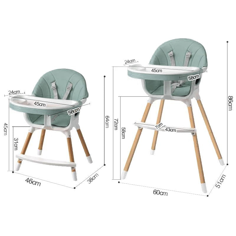 Scaun de masa 3 in 1 tavita dubla husa detasabila suport reglabil picioare piele ecologica alb si verde menta