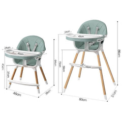 Scaun de masa 3 in 1 tavita dubla husa detasabila suport reglabil picioare piele ecologica alb si verde menta