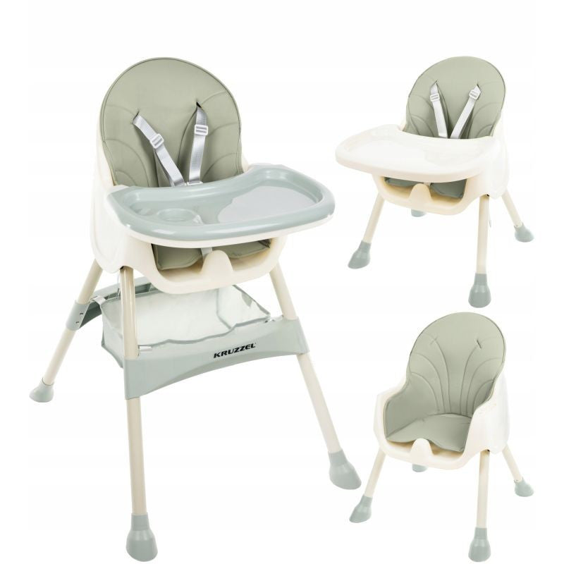 Scaun de masa pentru bebelusi 2 in 1 prindere in 5 puncte 60X92X75 cm tava reglabila verde