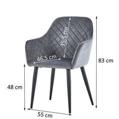 Scaun elegant pentru dining tip fotoliu tapiterie catifea gri inaltime 83 cm cadru metalic
