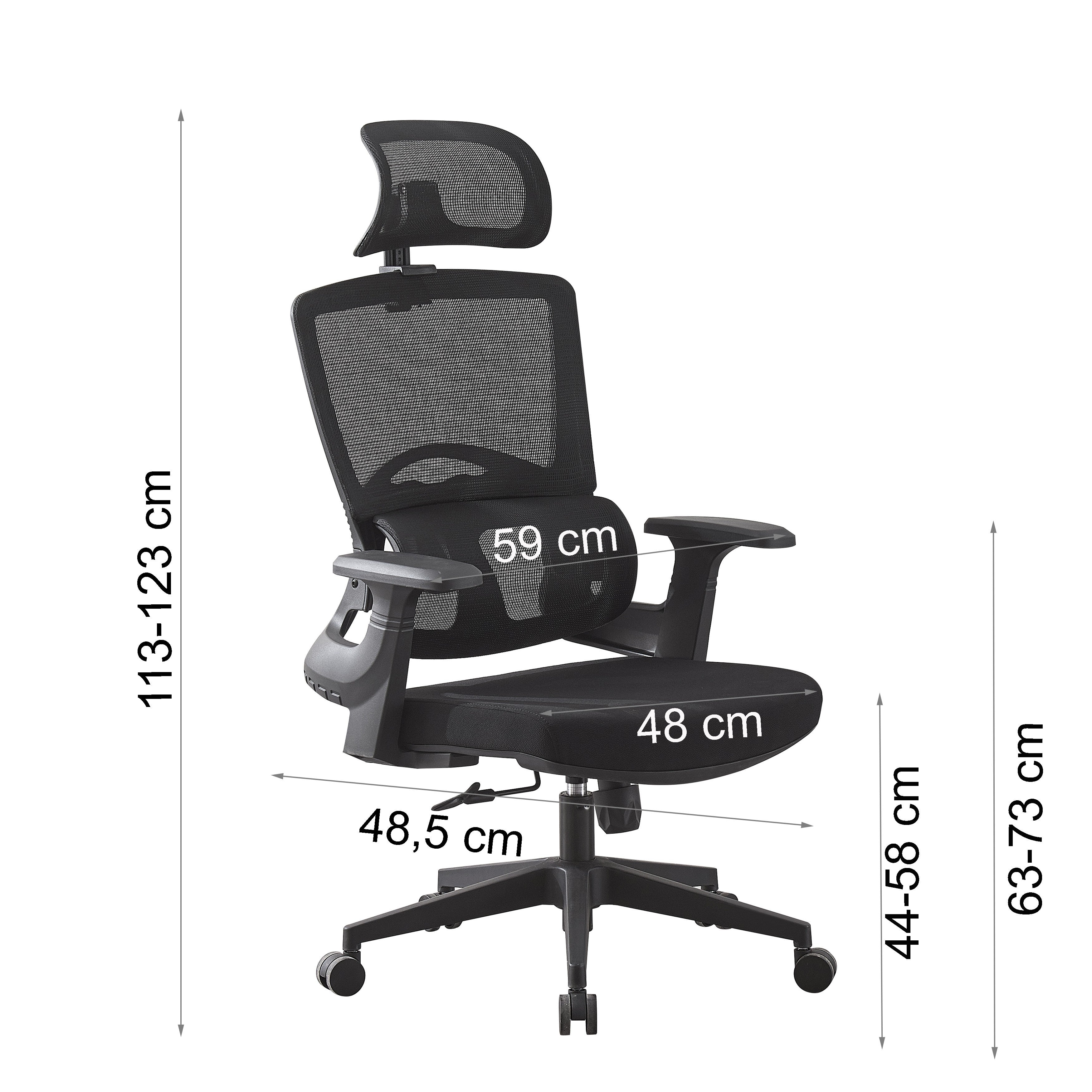 Scaun ergonomic de birou suport lombar integrat reglare inaltime tetiera reglabila pivotant mesh negru