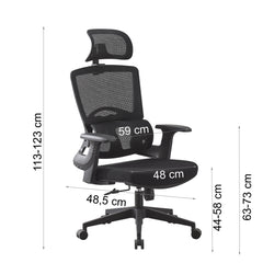 Scaun ergonomic de birou suport lombar integrat reglare inaltime tetiera reglabila pivotant mesh negru
