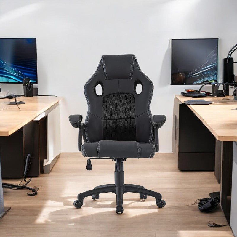 Scaun ergonomic gaming inaltime reglabila tetiera si cotiere capitonate maxim 150 kg rotire 360 grade pvc si mesh