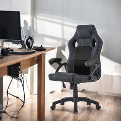 Scaun ergonomic gaming inaltime reglabila tetiera si cotiere capitonate maxim 150 kg rotire 360 grade pvc si mesh