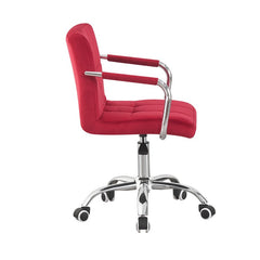 Scaun rotativ de birou tapiterie catifea rosie inaltime reglabila 78-90 cm latime 36 cm manere cromate maxim 120 kg